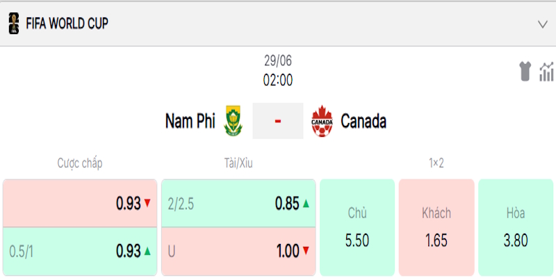 Phân tích tỷ lệ kèo trong trận Nam Phi vs Canada